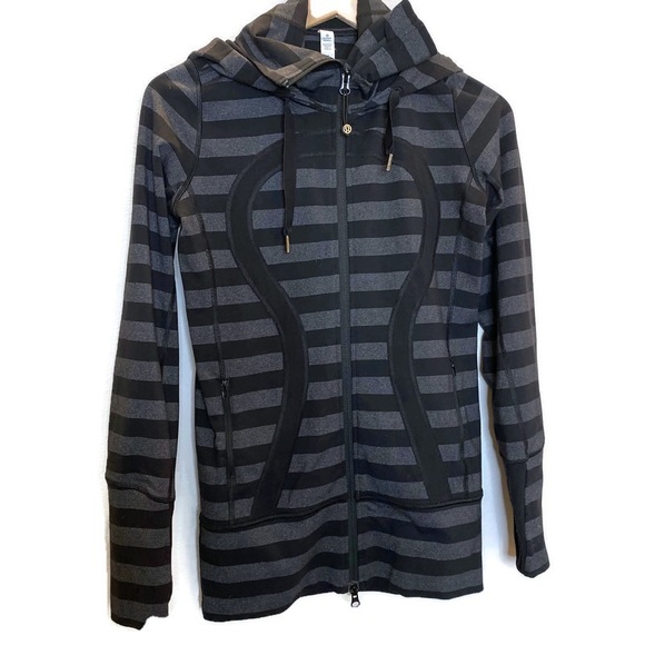 lululemon athletica Tops - Lululemon- Black/Grey Striped Scuba Hoodie